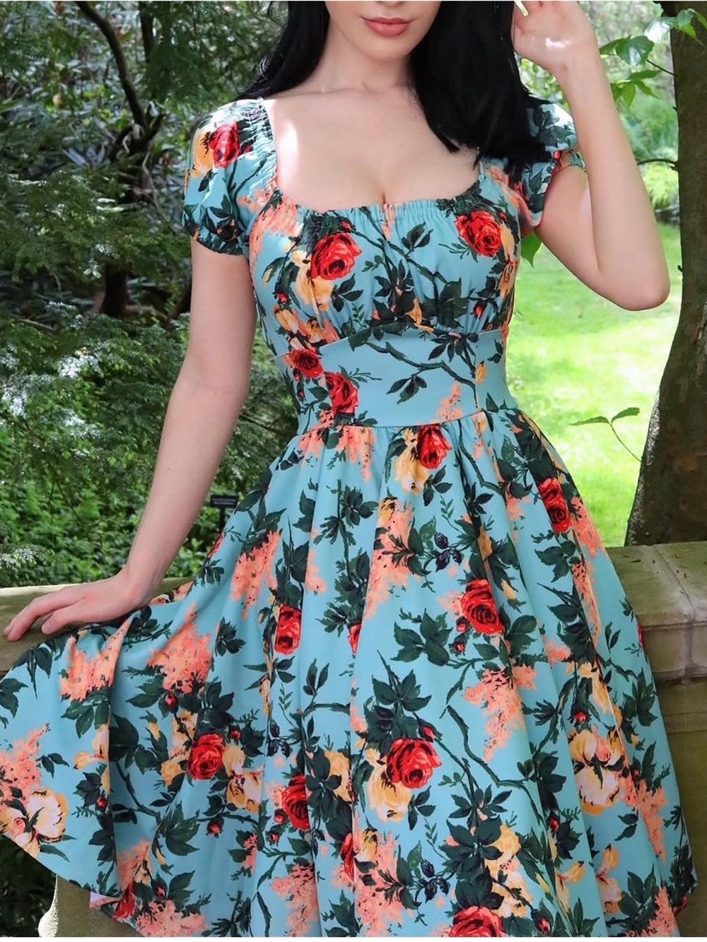 Pinupgirl Clothing Marie Therese blue floral swing dress XS